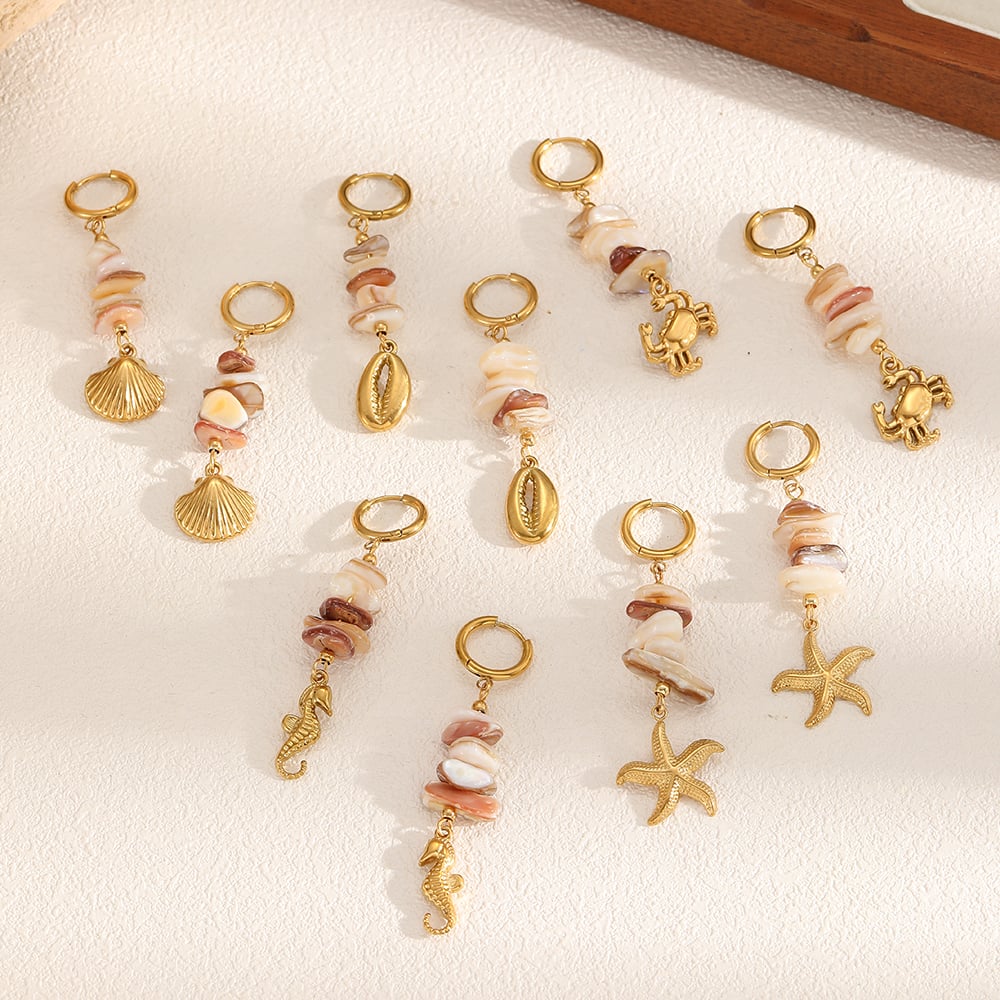 1 Pair Oceanic Stainless Steel Gold Color Drop Earrings Picture2