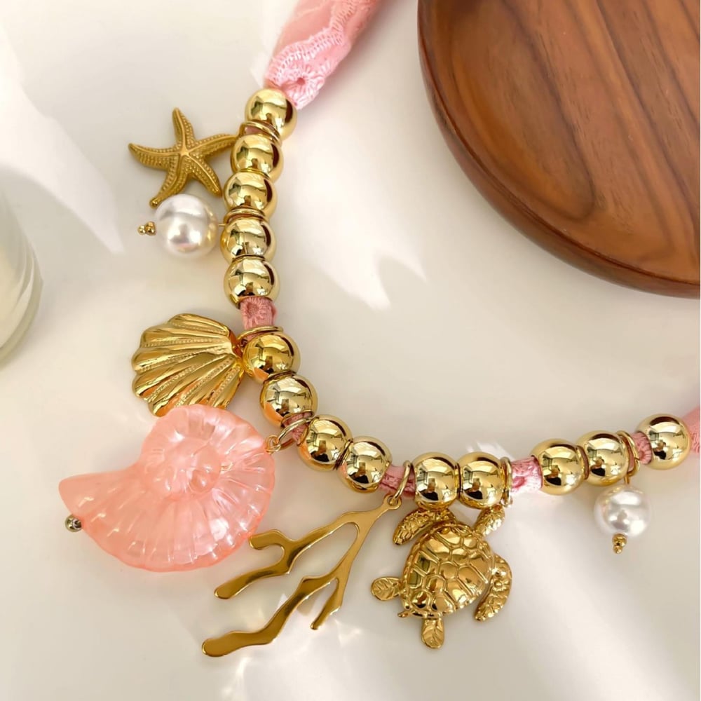 1 Stück Oceanic Edelstahl-Halskette mit goldfarbenem Anhänger Bild4