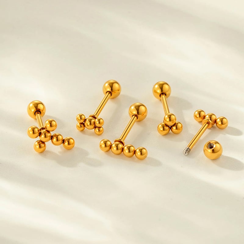 1 Piece Beaded Stainless Steel Gold Color Zircon Piercings Earring h5Picture3