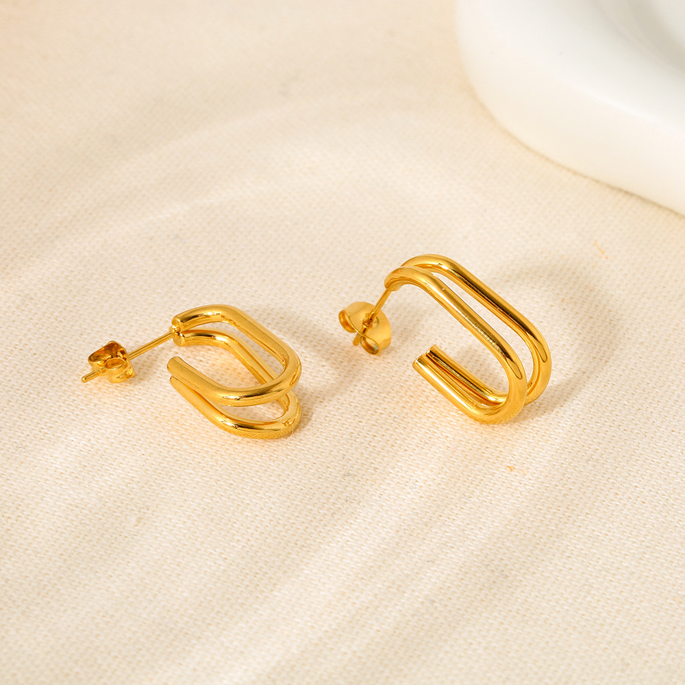 Daily Geometric Stainless Steel Gold Color Women's Stud Earrings h5Picture4