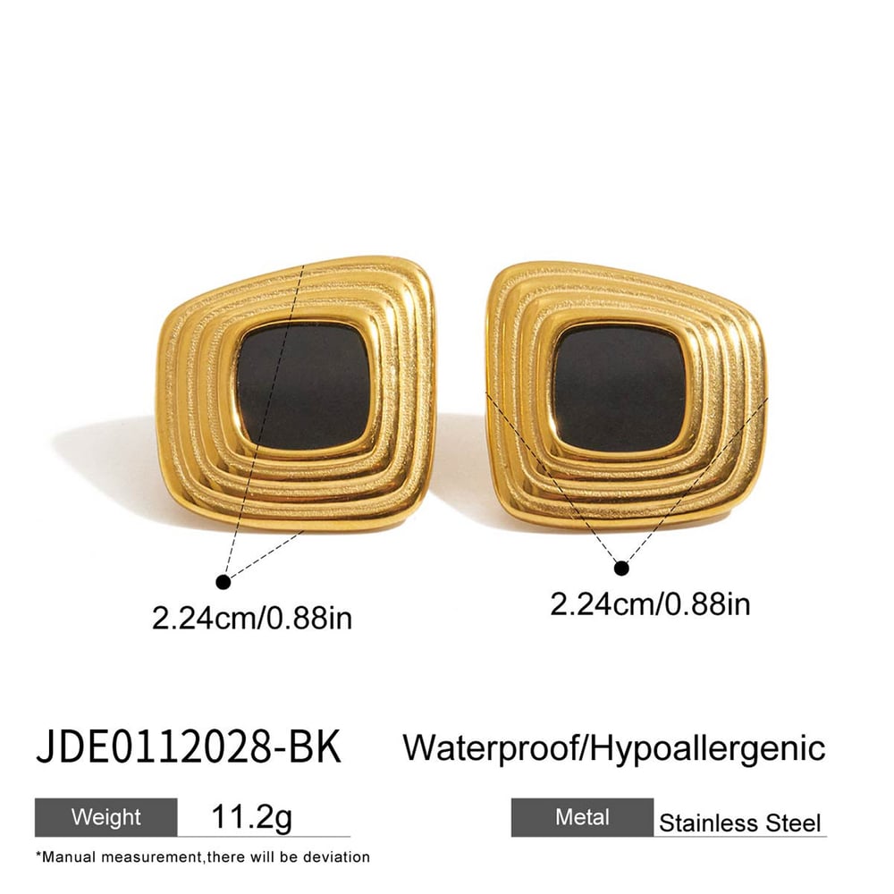 1 par de elegantes pendientes rectangulares de acero inoxidable dorados de la serie clásica para mujer 