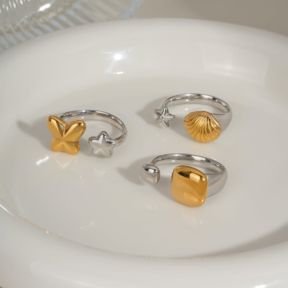 1 Piece Oceanic Stainless Steel Mixed Color Statement Ring Picture3