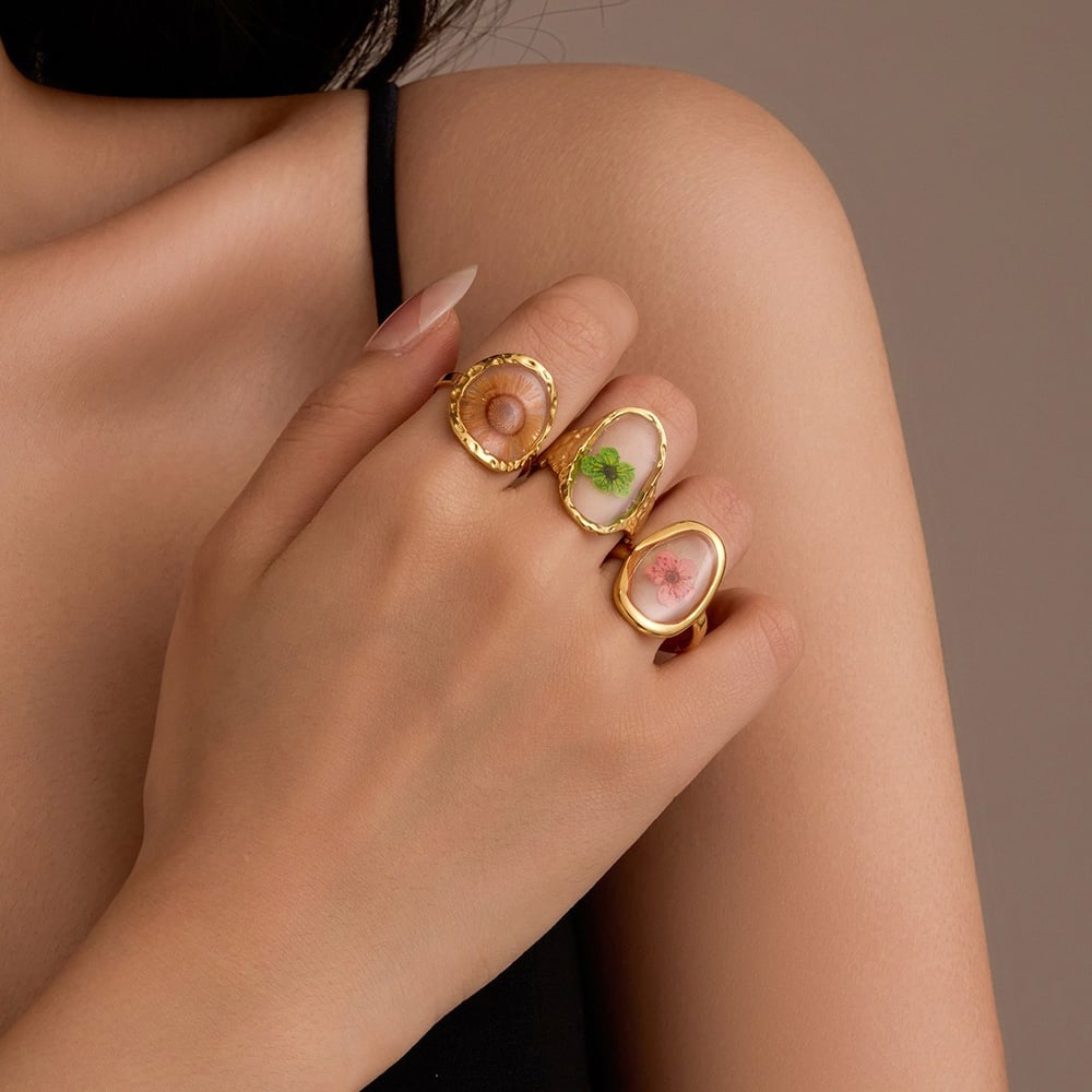 Sweet Flower Stainless Steel Gold Color Women's Adjustable Rings h5Picture4