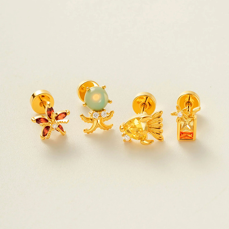 1 Stück Oceanic Kupfer Gold Farbe Zirkon Piercings Ohrringe Bild3