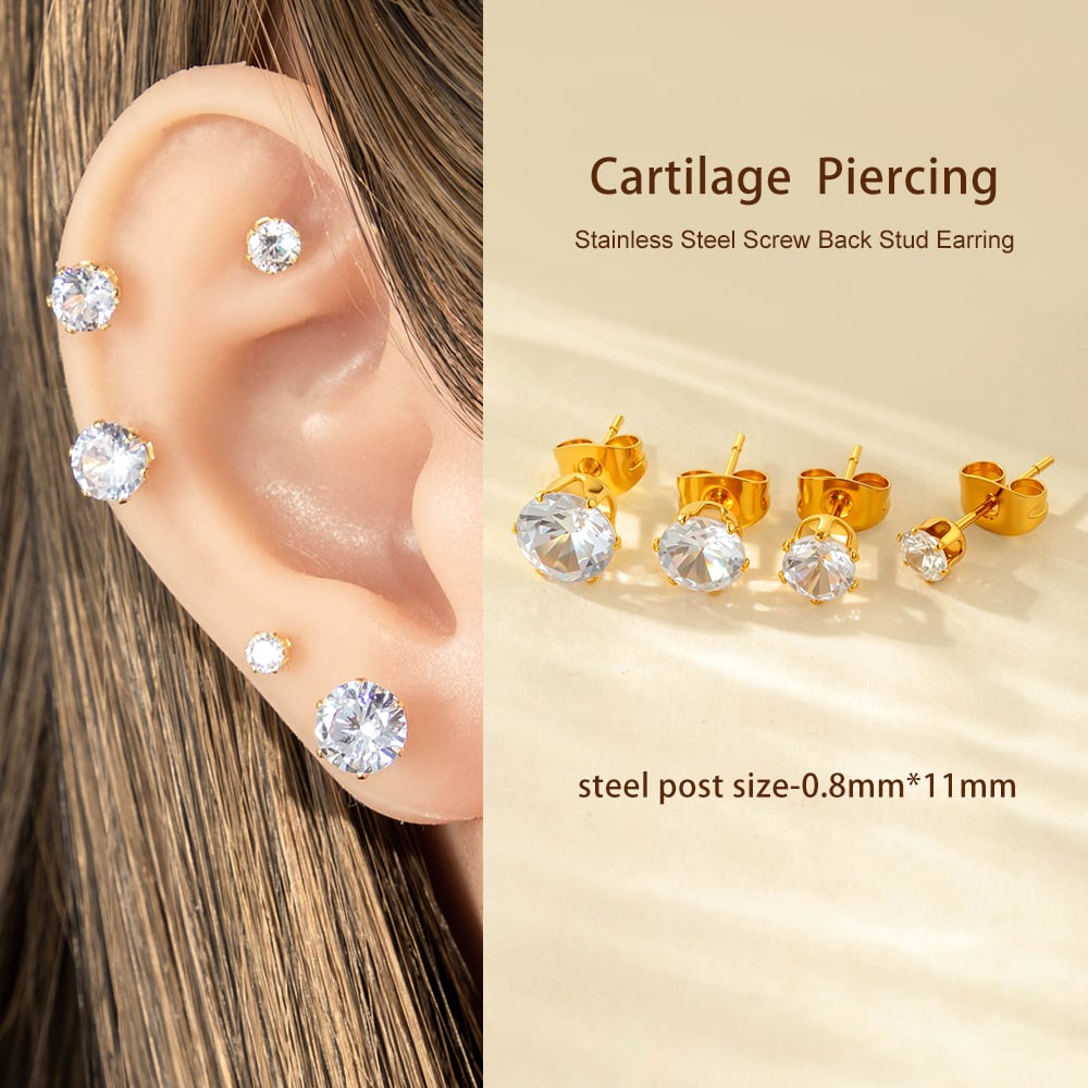 1 Piece Simple Stainless Steel Gold Color Zircon Piercings Earring h5Picture4