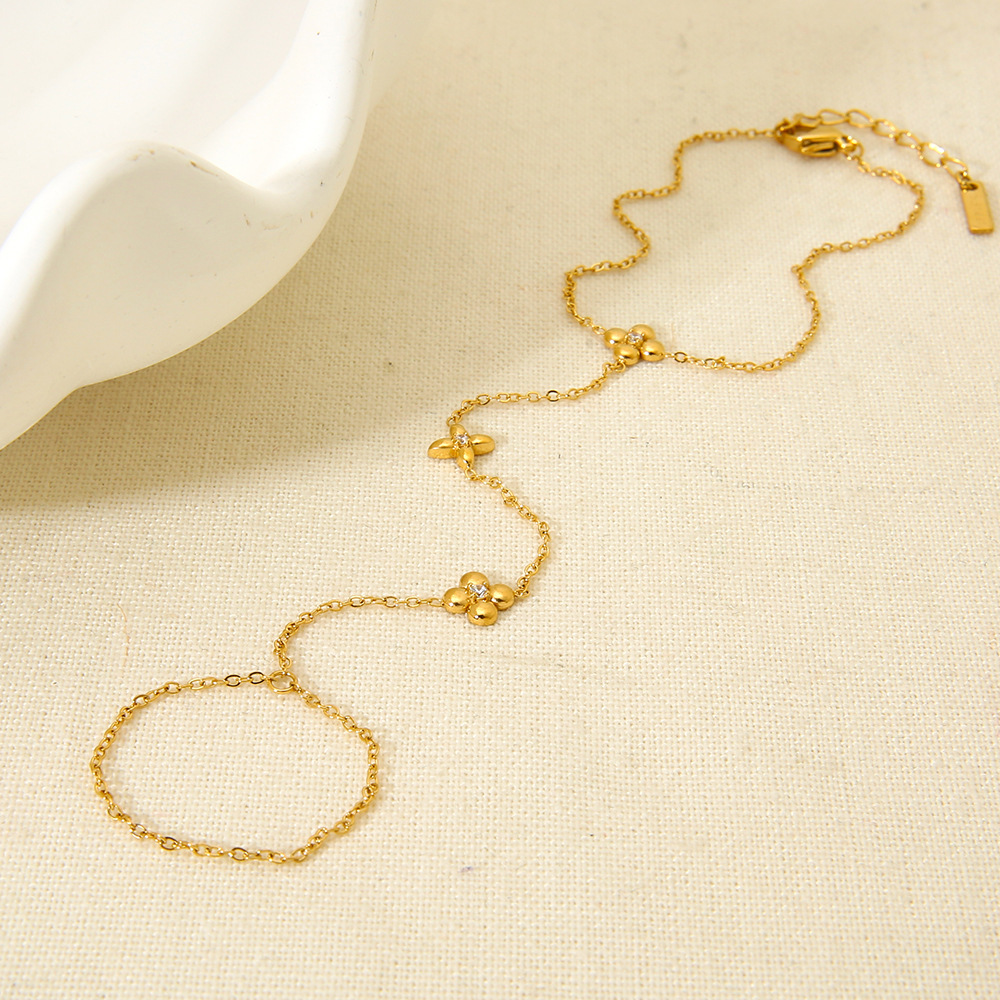 1 Piece Flower Stainless Steel Gold Color Finger-connected Bracelet h5Picture2