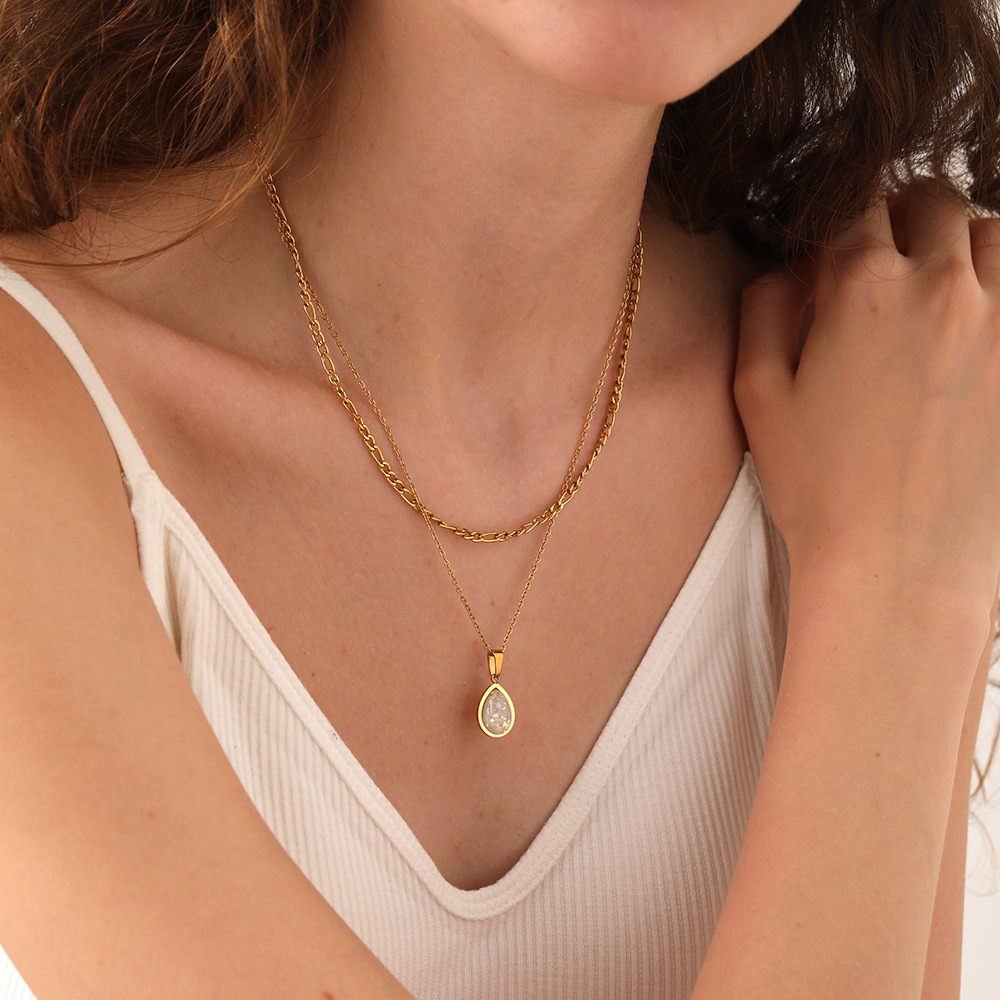 Einfache Serie Elegante Tropfen Edelstahl Damen Anhänger Halsketten h5Bild3