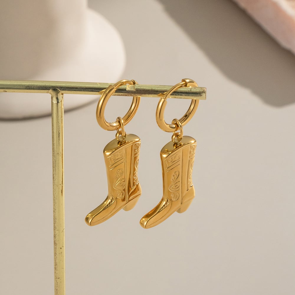 1 Pair Boots Stainless Steel Gold Color Drop Earrings h5Picture4