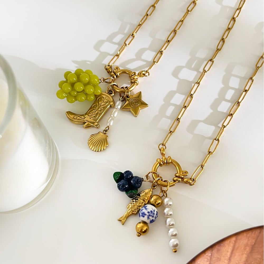 1 Piece Grape Stainless Steel Gold Color Pendant Necklace h5Picture4