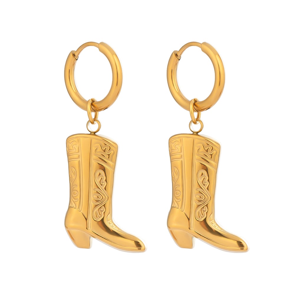 1 Pair Boots Stainless Steel Gold Color Drop Earrings h5Picture5