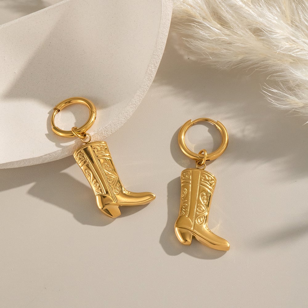 1 Pair Boots Stainless Steel Gold Color Drop Earrings h5Picture3