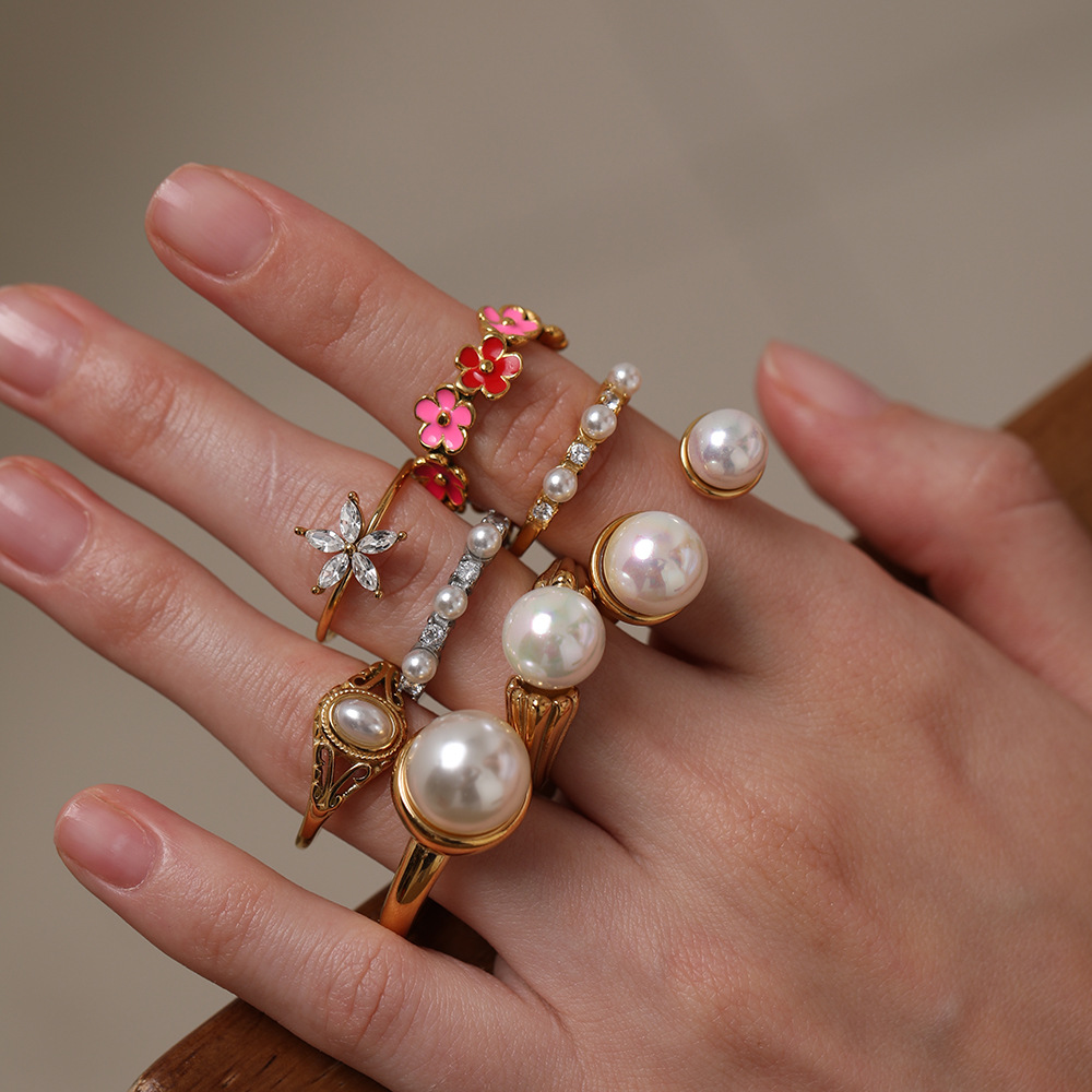 Simple Series Classic Geometric Stainless Steel Gold Color Ring Sets h5Picture2