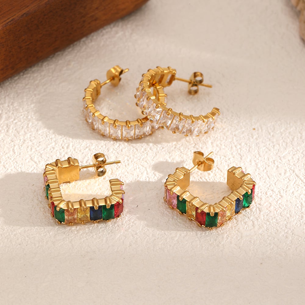 1 par de pendientes de aro de acero inoxidable color dorado Imagen2