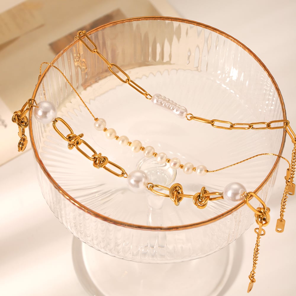 1 Paar Simple Series Daily Beads Edelstahl Goldfarben Perlen Damen Perlenarmbänder h5Bild6