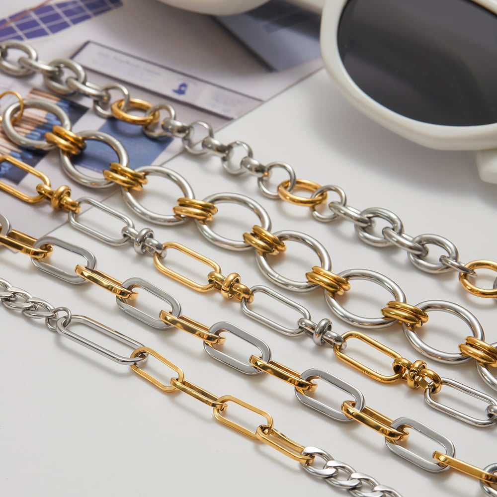 1 Piece Simple Patchwork Stainless Steel Gold Color Women's Chain Bracelets h5Picture4