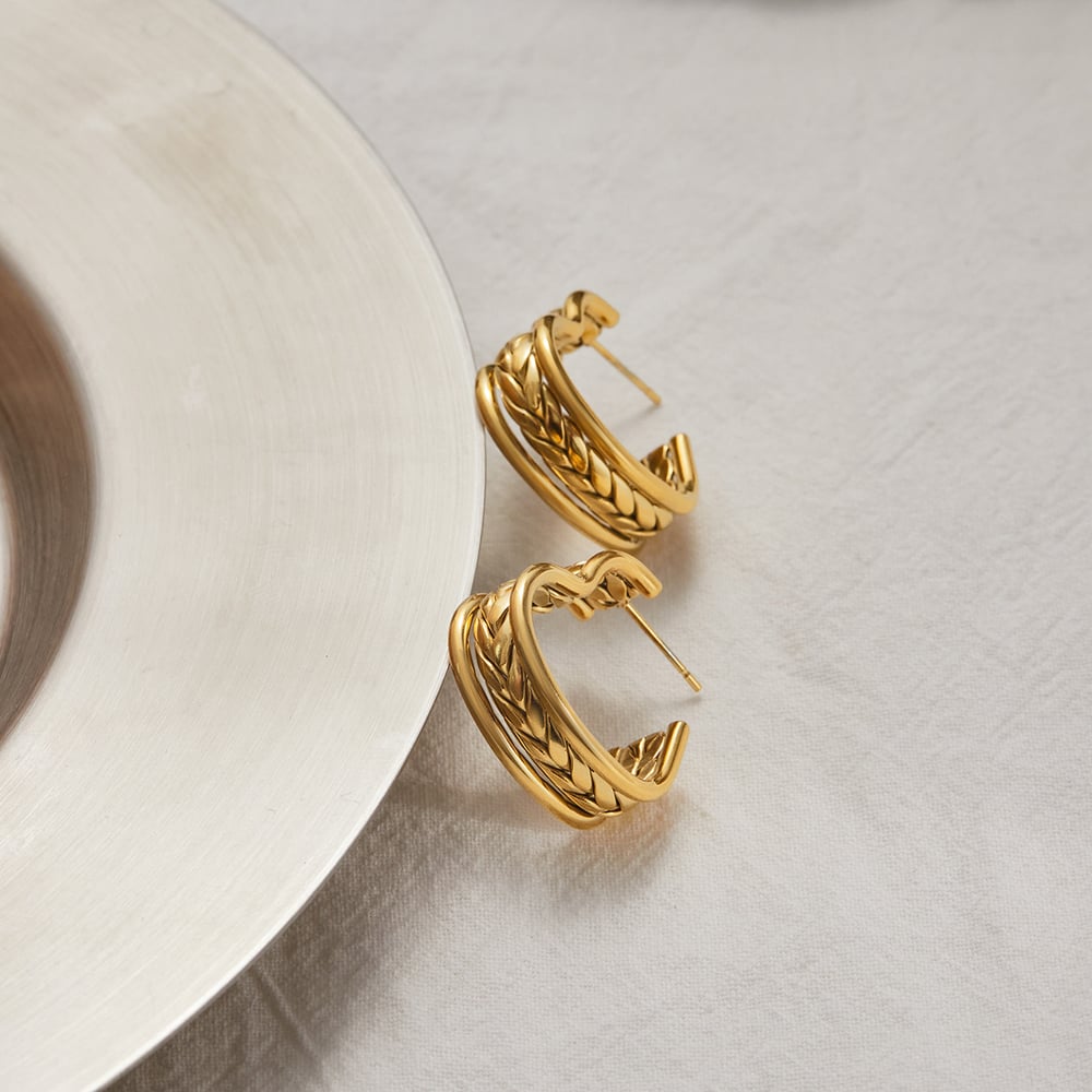 1 Pair Romantic Heart Stainless Steel Gold Color Women's Hoop Earrings h5Picture6