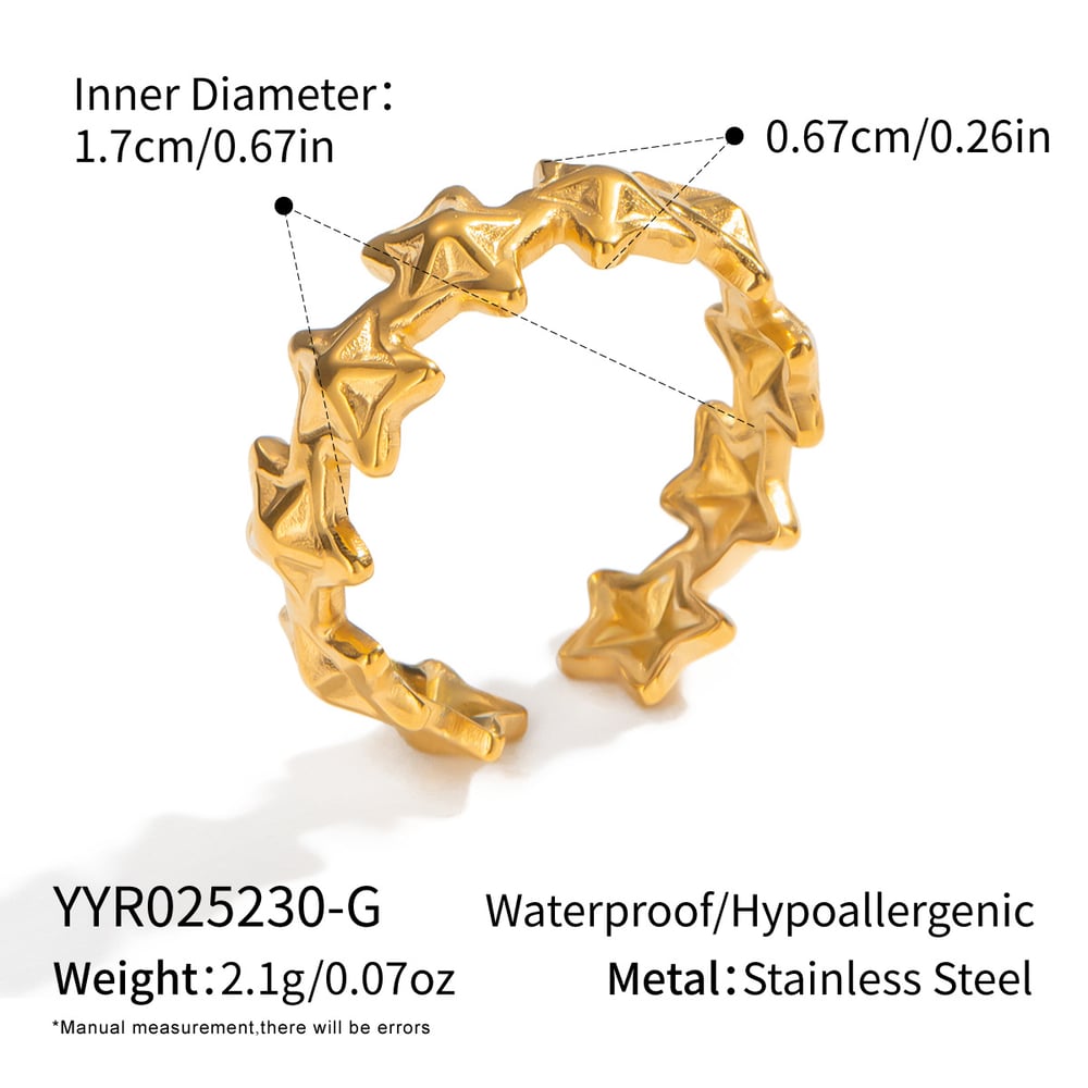 1 Piece Simple Star Stainless Steel Gold Color Minimalist Ring