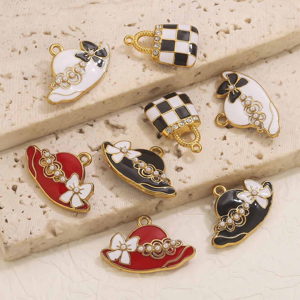 1 Piece DIY Checkerboard Bag Stainless Steel Women's Pendants h5Picture4