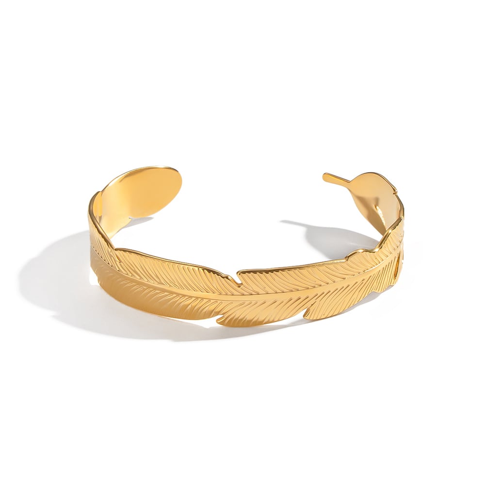 1 Piece Leaf Shape Stainless Steel Gold Color Cuff Bracelet h5Picture5