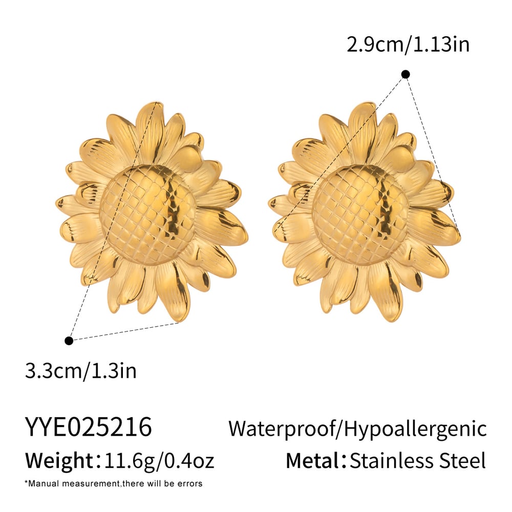 Sunflower Stainless Steel Gold Color Earring Set