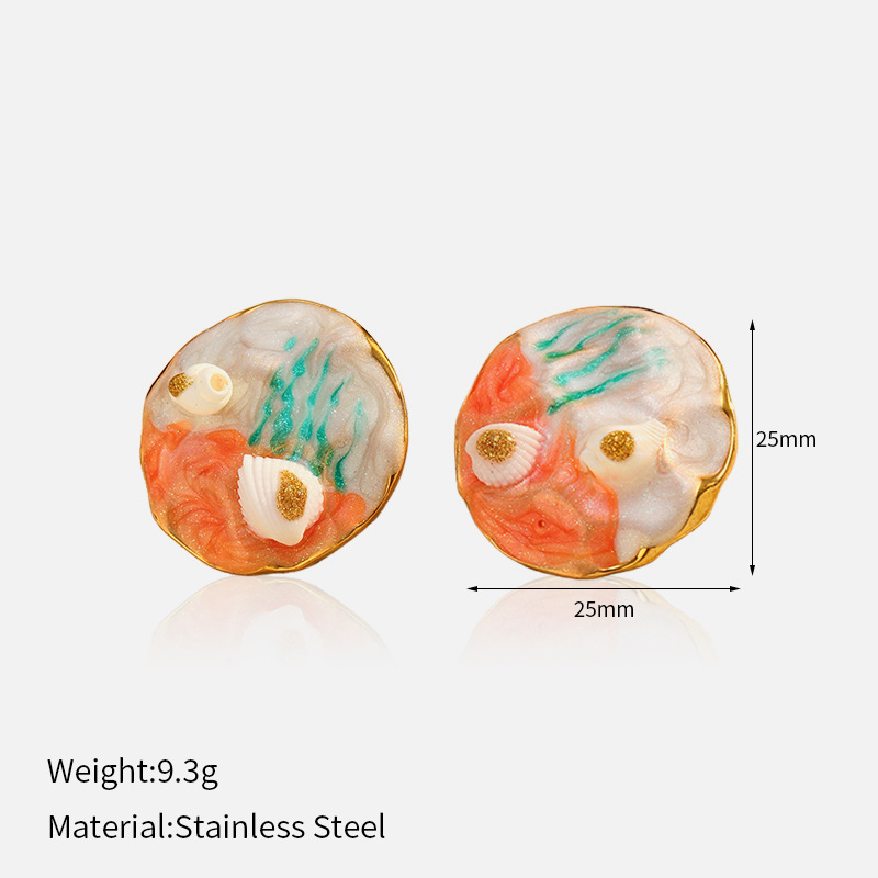 1 Pair Retro Stainless Steel Gold Color Stud Earrings