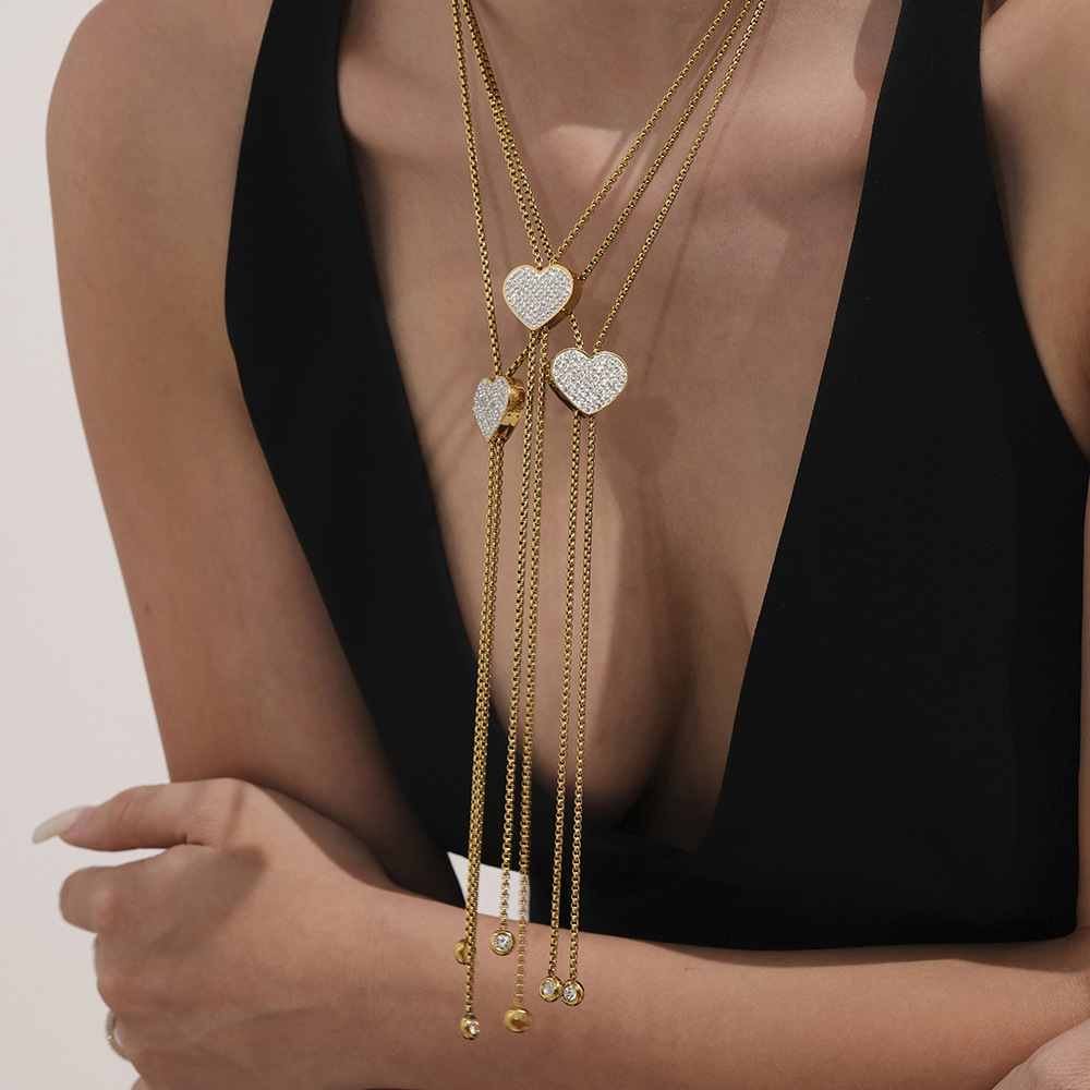 1 collar con colgante de corazón delicado de acero inoxidable con circonitas de color dorado para mujer Imagen5