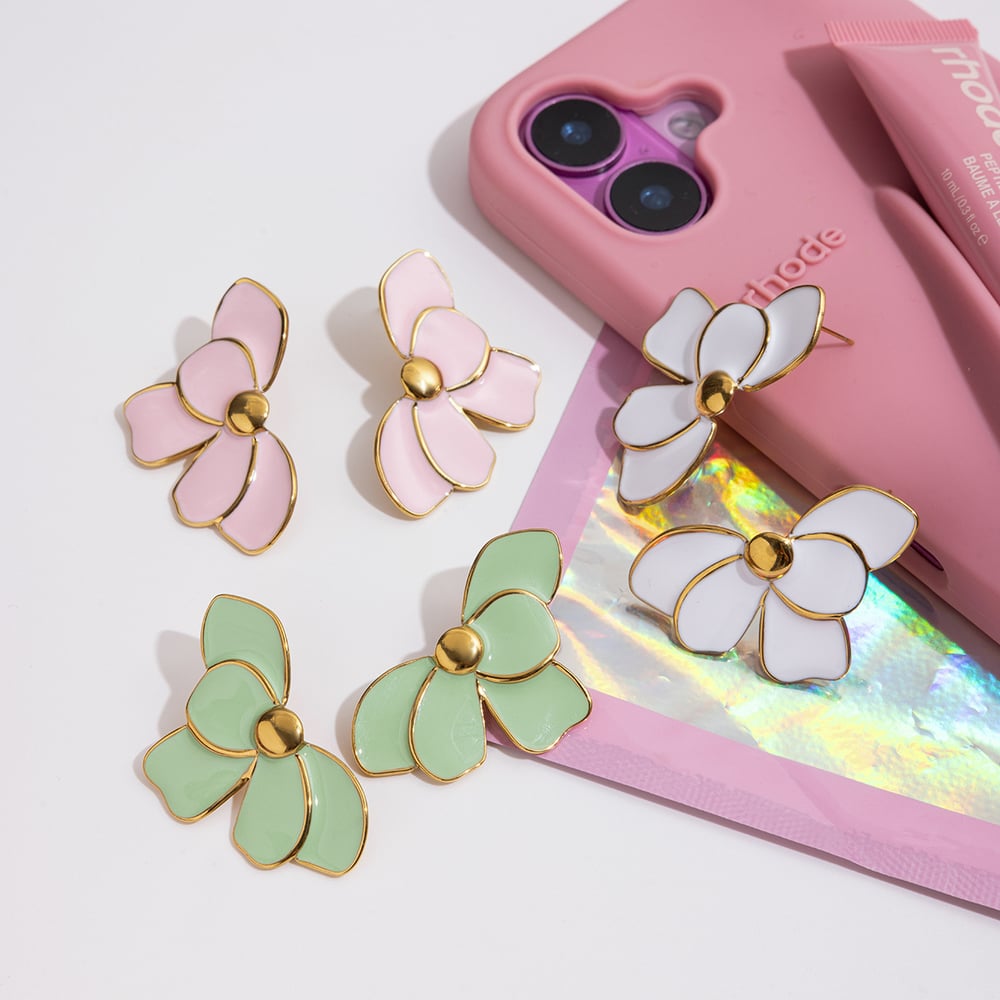 1 Pair Elegant Flower Stainless Steel Gold Color Women's Stud Earrings h5Picture5