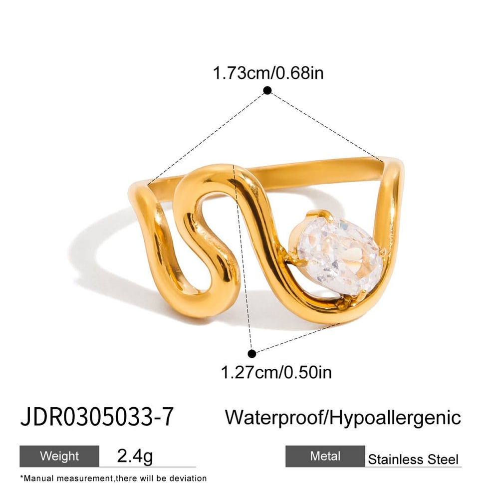 1 Piece Curve Shape Stainless Steel Gold Color Women's Gemstone Rings Picture2
