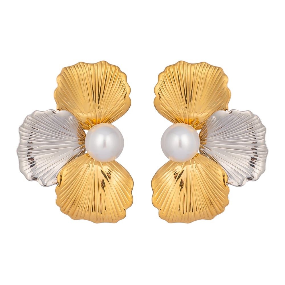 1 Pair Retro Flower Stainless Steel Mixed Color Stud Earrings h5Picture5