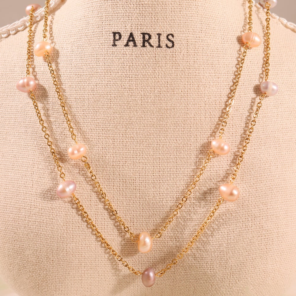 1 Piece Classic Irregular Pearl Shape Stainless Steel Gold Color Women's Chain Necklaces h5Picture6