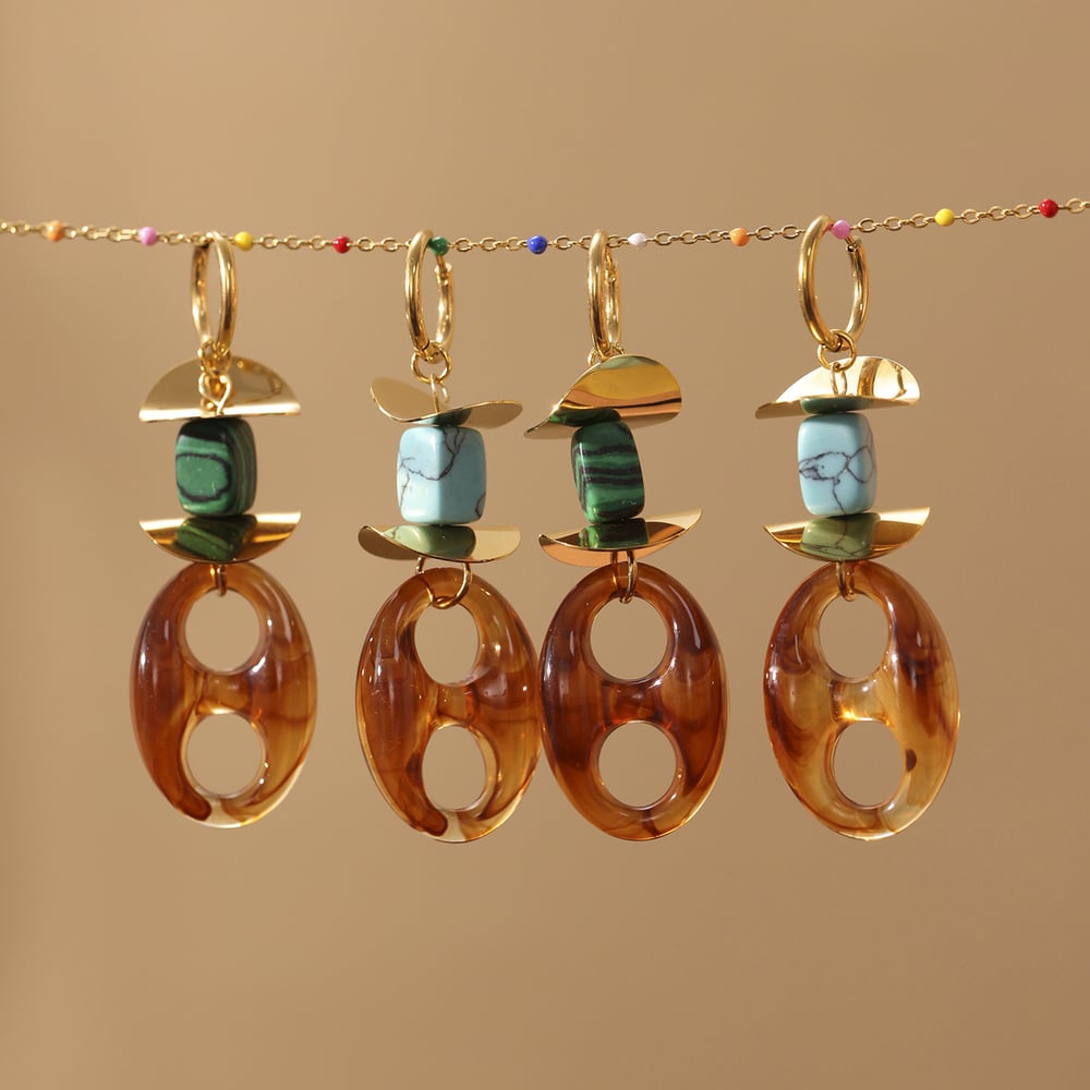 1 Paar Retro unregelmäßige ovale Form Edelstahl Gold Farbe Damen Tropfen Ohrringe Bild3