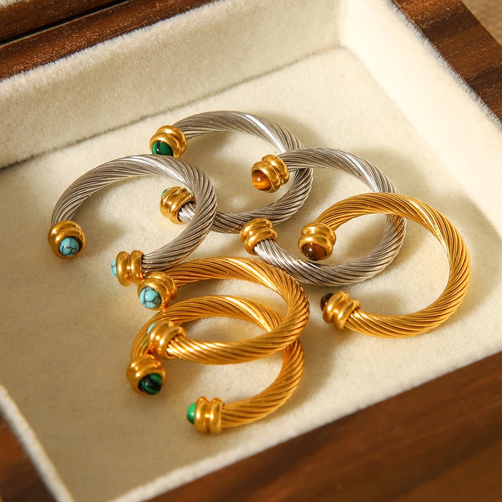 1 Piece Annular Shape Stainless Steel Gold Color Natural Stone Statement Rings Picture7