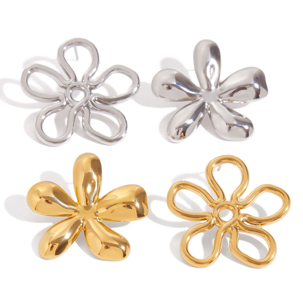 1 Pair Classic Flower Stainless Steel Gold Color Women's Stud Earrings h5Picture8
