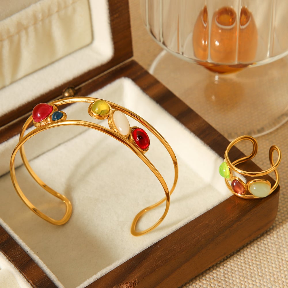 1 Piece Simple Daily Irregular Shape Stainless Steel  Natural Stone Women's Bangles h5Picture5