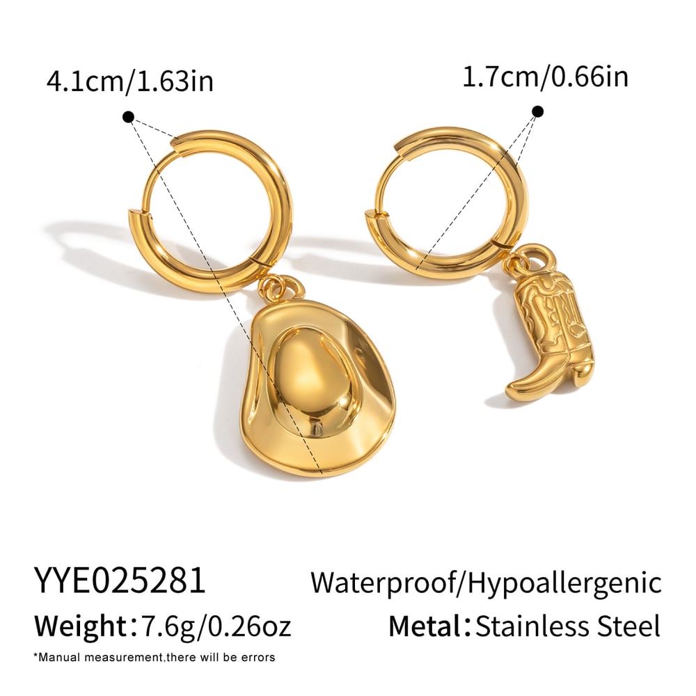 1 Pair Hip-Pop/Rock Boots Stainless Steel  Gold Color Women's Drop Earrings 