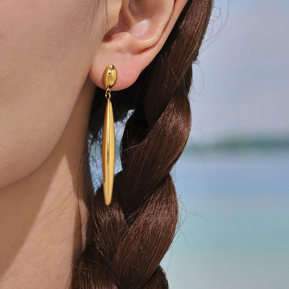1 par de pendientes colgantes modernos de acero inoxidable de forma irregular en color dorado para mujer h5Imagen5