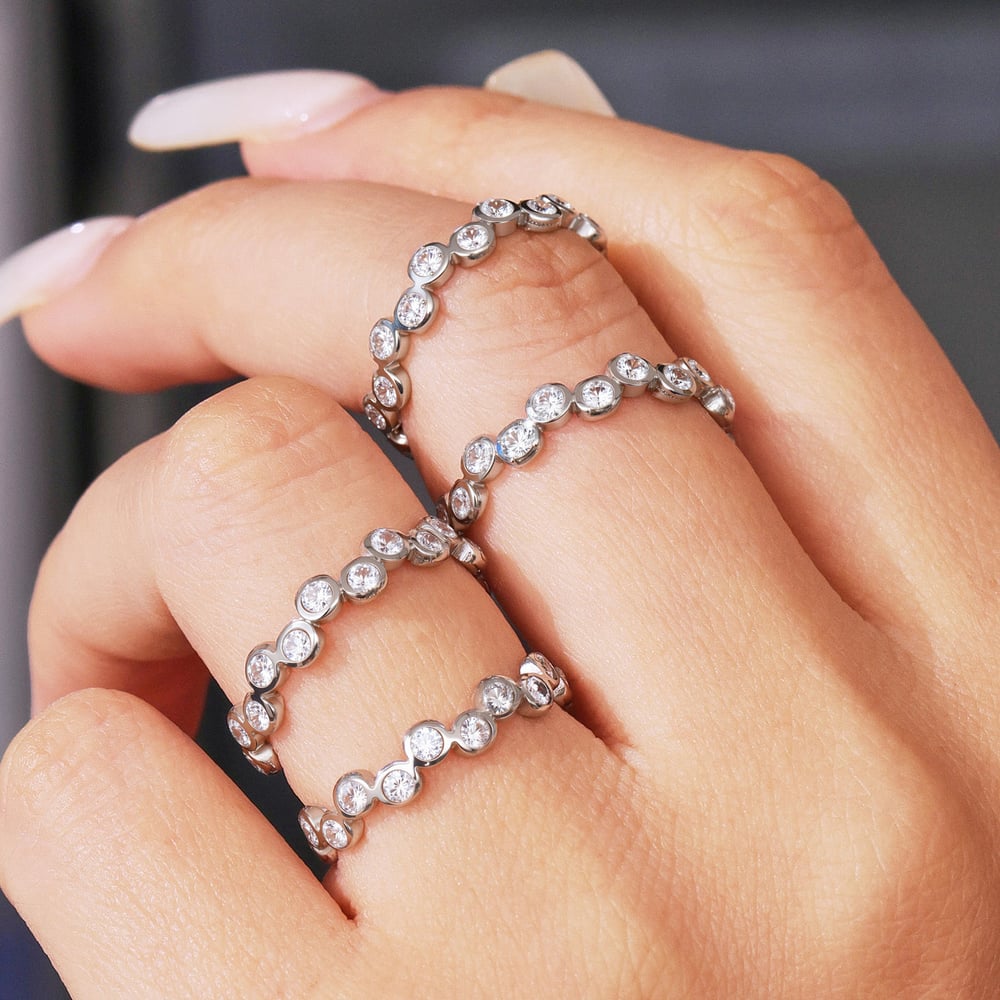 1 Piece Exquisite Circle Stainless Steel Gold Color Zircon Women's Gemstone Rings Picture3