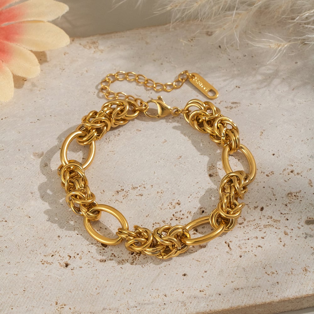 Conjunto de collar de cadena de acero inoxidable color dorado h5Imagen4