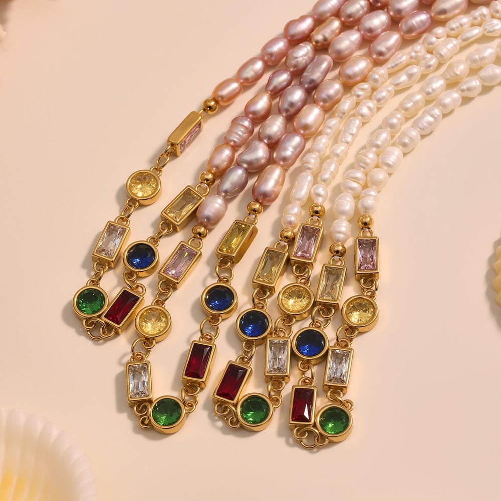 1 pieza elegante collar con colgante de perlas de circonita y flores de acero inoxidable para mujer Imagen7