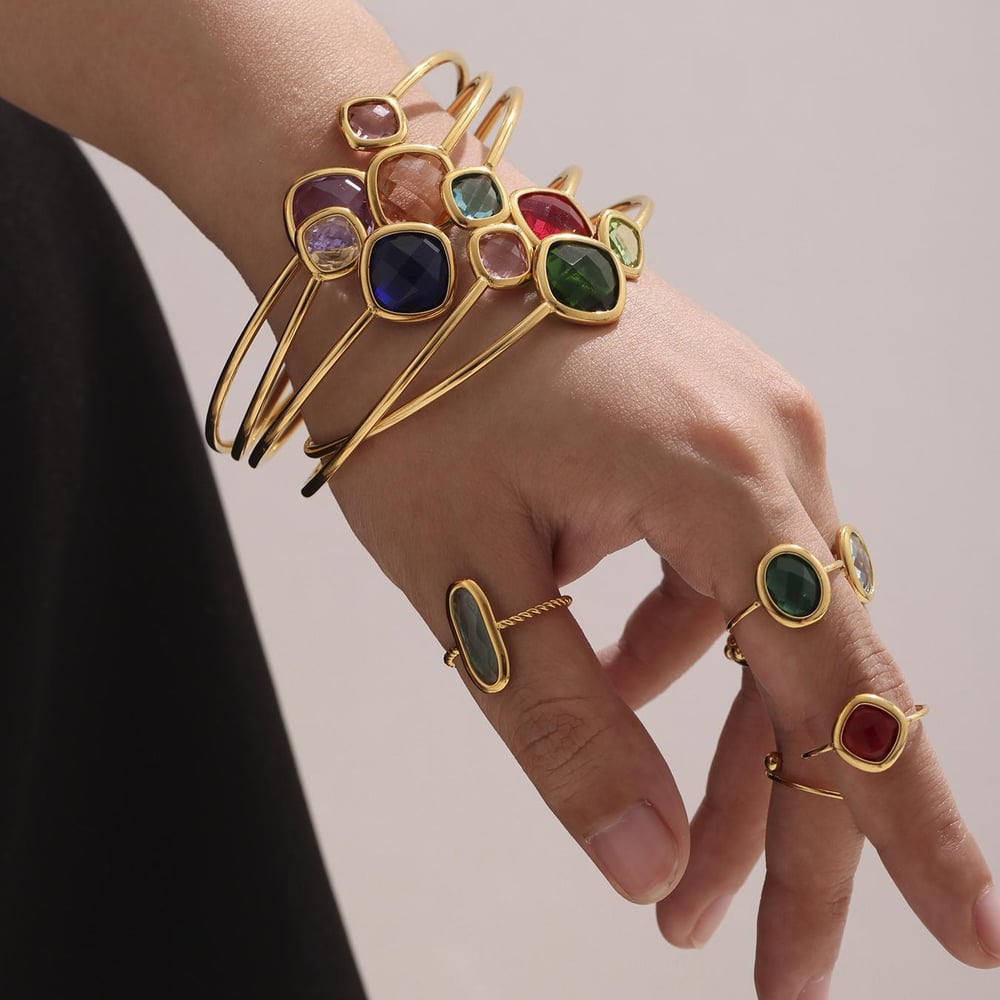 1 Pair Luxurious Rectangle Stainless Steel Gold Color Women's Bangles Picture8