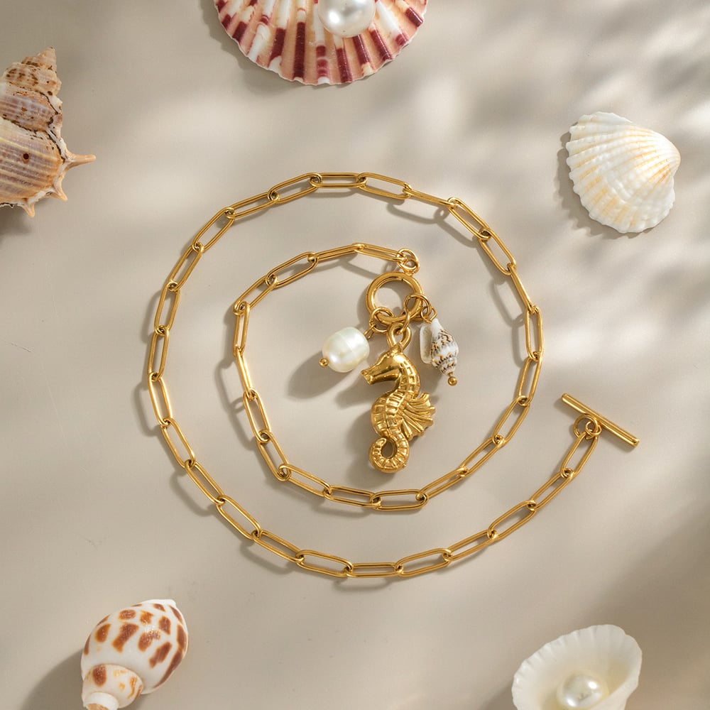 1 Piece Sea Horse Stainless Steel Gold Color Pendant Necklace h5Picture4