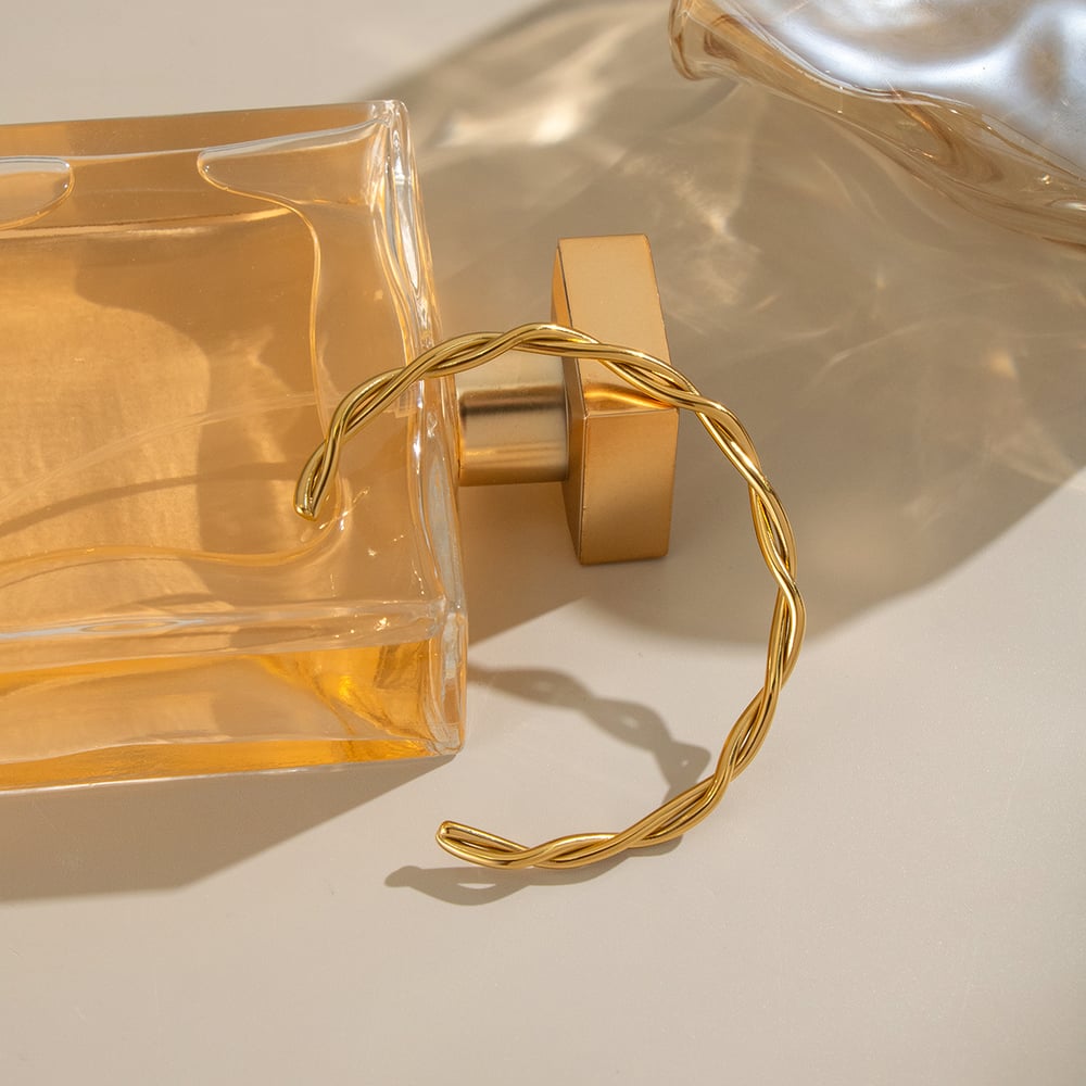 1 Stück Simple Series Casual Twist Edelstahl Goldfarben Damen Armreifen Bild4
