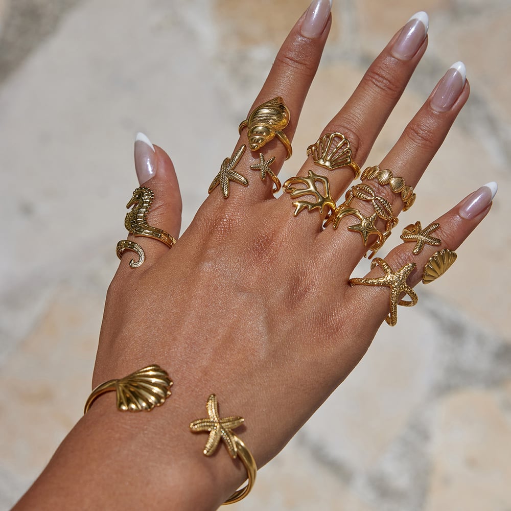 1 Piece Marine Organism Stainless Steel Gold Color Statement Rings h5Picture3
