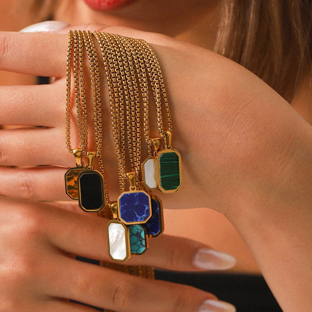 1 Piece Simple Series Daily Rectangle Stainless Steel  Natural Stone Women's Pendant Necklaces h5Picture4