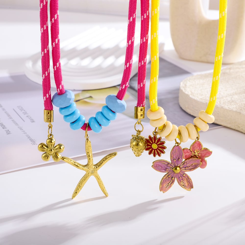 Collier avec pendentif en forme d'étoile de mer et de fleur en acier inoxydable doré pour femme, 1 pièce h5Image4