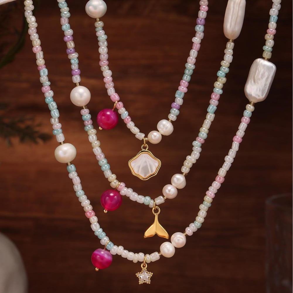 1 Piece Bohemian Flower Natural Stones Gold Color Women's Beaded Necklaces h5Picture9