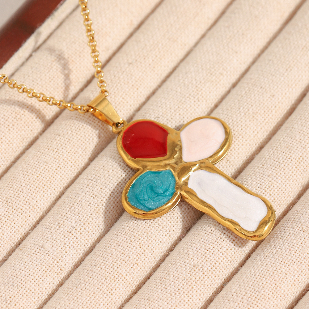 1 Piece Retro Cross Stainless Steel Gold Color Pendant Necklace Picture4