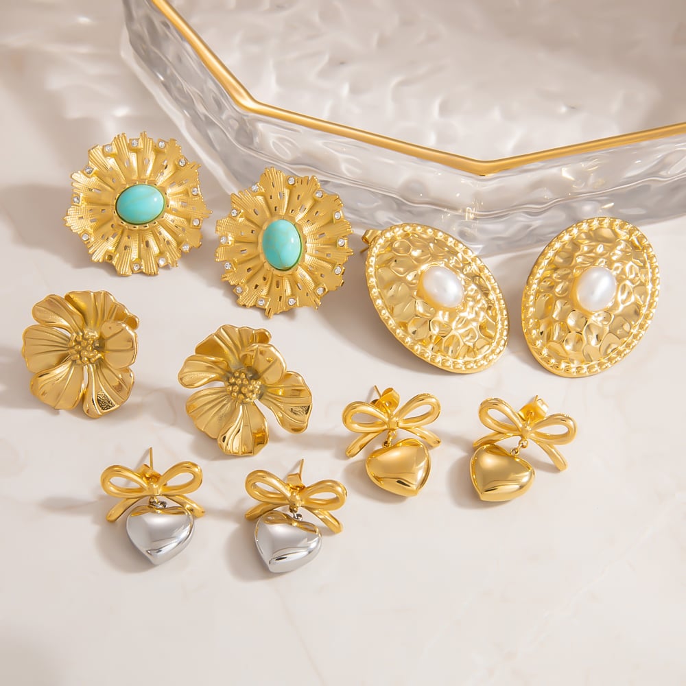 1 Pair Flower Stainless Steel  Women's Stud Earrings Picture3