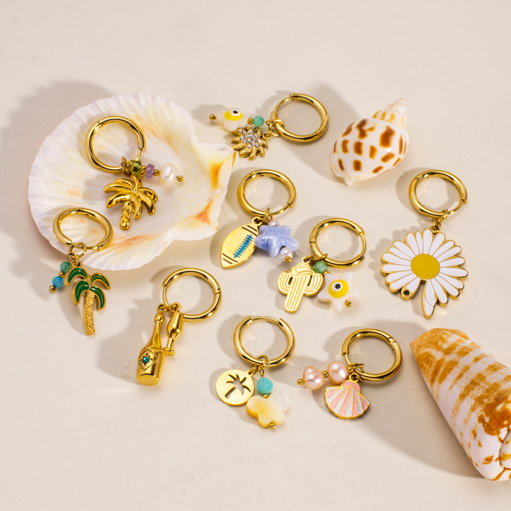 Orecchini pendenti da donna in acciaio inossidabile con fiori naturali della serie romantica, 1 pezzo h5Immagine3