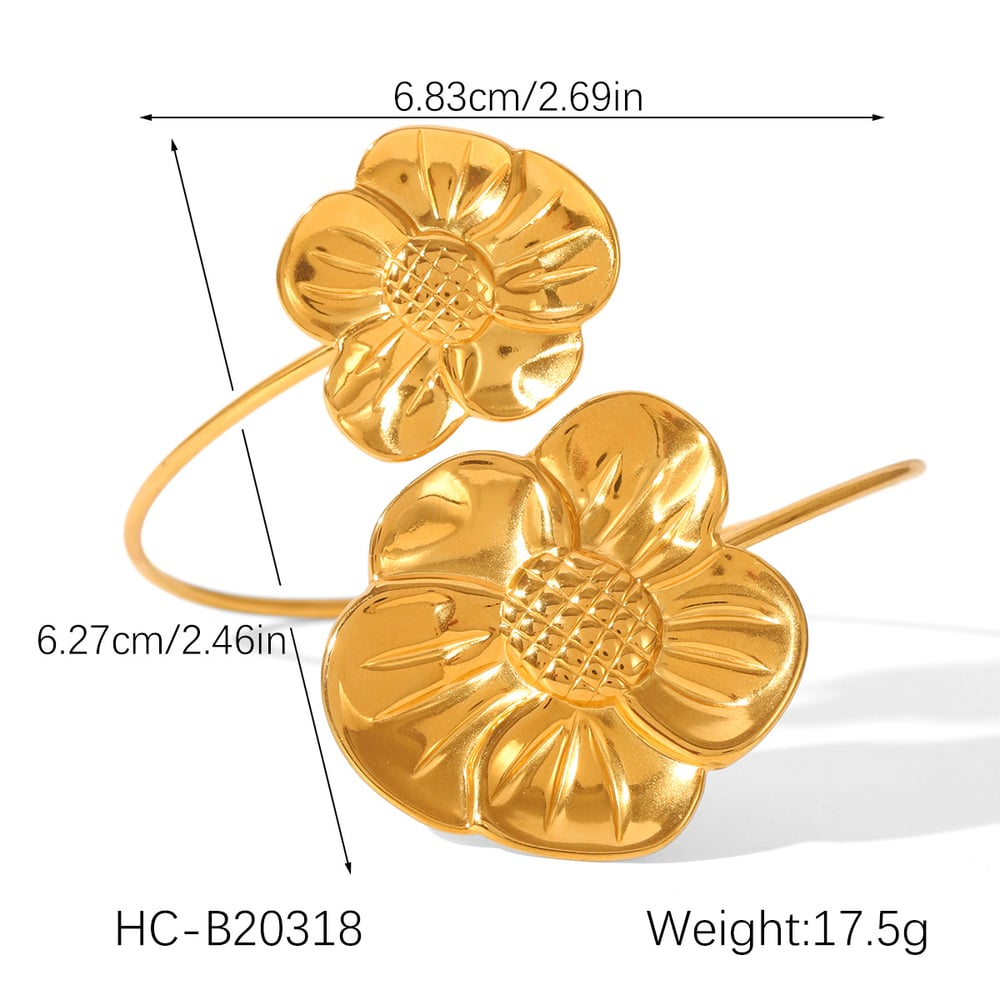1 Piece Elegant Flower Stainless Steel Gold Color Women's Bangles h5Picture2